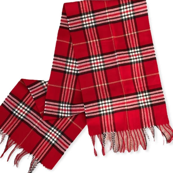 Red Plaid Scarf Soft Winter Fall Mod Classic Neck Scarf - Picture 2 of 5